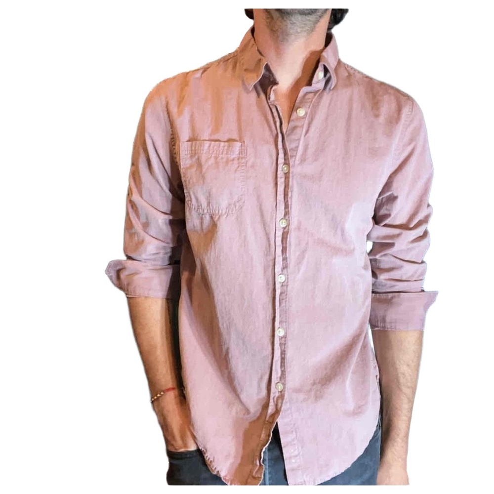 Structure Mens Red Long Sleeve Button-Up Collared Shirt Size Medium